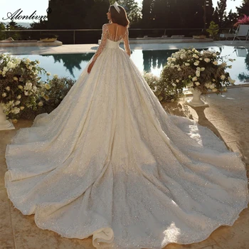 Alonlivn, Новый стиль, Великолепная вышивка бисером, кружева, длинные рукава, бальное платье с V-образным вырезом, свадебные платья