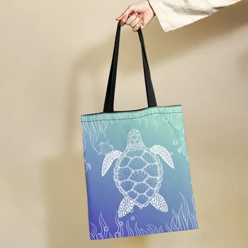 Yikeluo Женская сумка через плечо с синей морской черепахой, холщовая сумка, сумки для покупок Harajuku, 2023 Новые повседневные сумки, продуктовые сумки