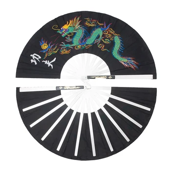 Веер тайцзи 34 см из нержавеющей стали, китайские фанаты кунг-фу, высококачественный веер для боевых искусств, две руки с рисунком дракона, черная крышка