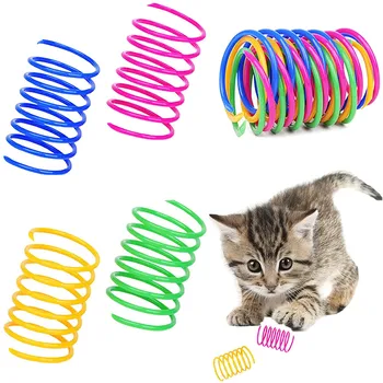 Игрушки для кошек, интерактивная спиральная пружина, широкая прочная тяжелая пластиковая пружина, катушка для котенка, Красочные пружины для отмахивания от кусающихся кошек, Игрушки