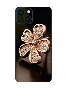 Изысканная брошь из золота и бриллиантов, задняя пленка для iPhone 14 - точные линии и формы, цветочные узоры