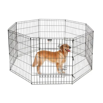 Манеж для щенков, складной металлический вольер для упражнений, восемь панелей размером 24x30 дюймов, внутренний / наружный загон с воротами для собак
