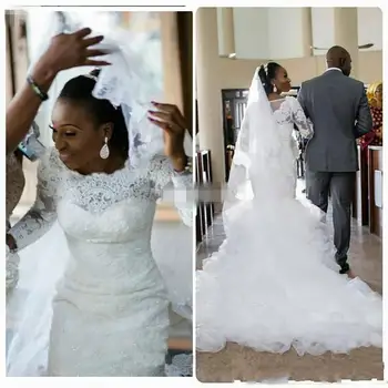 Новые свадебные платья русалки с круглым вырезом и длинными рукавами в африканском стиле, многоуровневые платья с оборками, платье невесты
