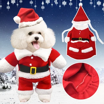 Рождественские костюмы кошек Санта-Клауса, забавная Новогодняя одежда для котенка, щенка чихуахуа, йоркширские наряды
