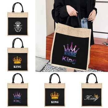 Сумка-тоут для покупок, многоразовые сумки для покупок, женская льняная сумка-тоут серии King для покупок продуктов, новинка 2024 года.