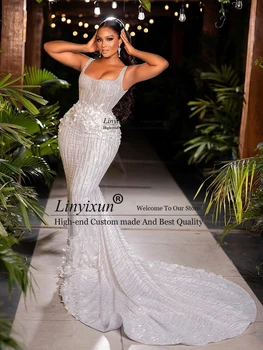 Элегантные свадебные платья с блестками для женщин 2023, модные свадебные платья с 3D цветами и квадратным воротником, Русалка, Vestido De Novia