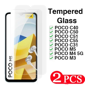 2 шт. Для xiaomi Poco C51 C55 M5 F5 Pro Закаленное стекло Для Poco C40 C50 M4 M3 C31 протектор экрана защитная пленка на стекло
