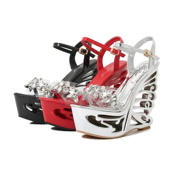 2023 Женская обувь на высоком каблуке со стразами, босоножки на платформе на ультравысоком каблуке серии 1076, каблук 14,5 см, платформа 5 см