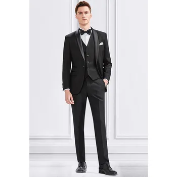 2668-R-Suit мужской деловой костюм черный приталенный свадебный серый костюм