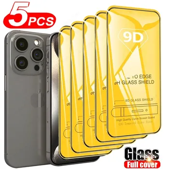 5ШТ Защитная Пленка из Закаленного Стекла 9D Для iPhone 15 11 13 12 14 Pro Max X XS XR Mini 15 Plus Glass Для Iphone 15 Pro Max Glass