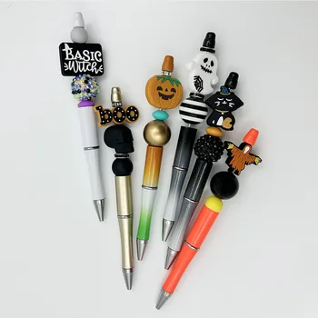 90шт Хэллоуин Силиконовые Ручки из бисера в форме Тыквенного Черепа Шариковая Подарочная ручка с бисером