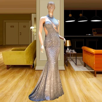 Aso Ebi Элегантные Вечерние платья Русалки с бисером 2023, Блестящие платья для девочек с высоким воротом, Длинные платья для выпускного вечера