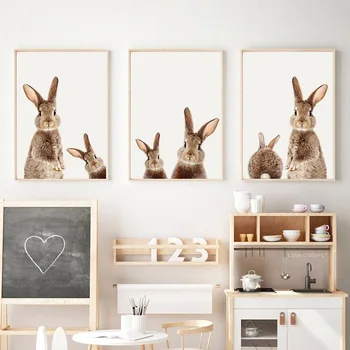Kawaii Rabbit Family Декор детской спальни Настенный арт-принт Детская Гостиная Картины Холст Живопись Детская Милые Плакаты