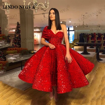 LINDO NOIVA Очень пышное вечернее платье с пайетками, Элегантное красное платье для выпускного вечера, плиссированные вечерние бальные платья длиной до щиколоток, плюс размер