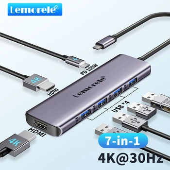 Lemorele TC66 USB C КОНЦЕНТРАТОР USB 3.0 Док-станция USB Type-C с Двойным HDMI для Macbook Air Pro iPad Pro M2 M1 PC Расширяет 2 различных