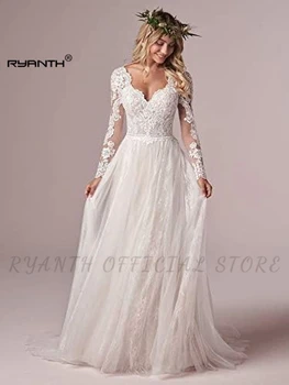 Ryanth Lady Свадебные платья для невесты 2023 с V-образным вырезом и кружевными аппликациями Свадебное платье для женщин с длинными рукавами vestido de noiva