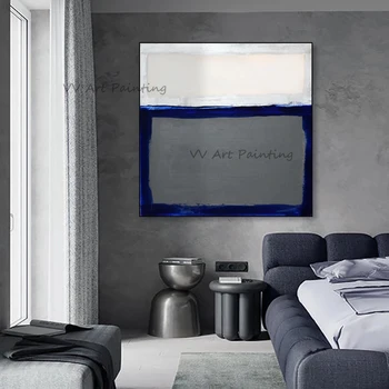 Абстрактная картина маслом ручной работы Декор Простая настенная картина кистью Минималистичная синяя роспись для украшения гостиной
