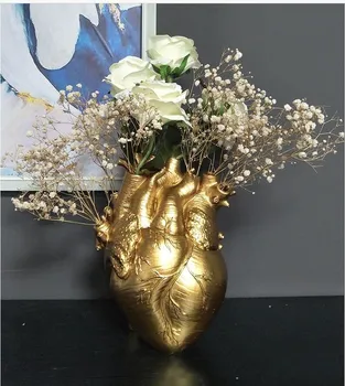 Анатомическая ваза для цветов в форме сердца, в которую входят сухоцветы, Цветочный горшок, художественные вазы, Скульптура тела из смолы, Настольное растение, домашний декор