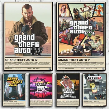 Видеоигра GTA Grand Theft Auto San Andreas Печать Плаката Для Гостиной 80-х годов Винтажное Искусство Домашний Декор Стен Фотографии Игровой Подарок