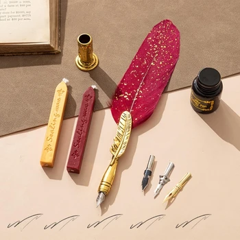 Винтажный набор перьевых ручек с восковой печатью, антикварная перьевая ручка для готического оформления приглашений на свадьбу