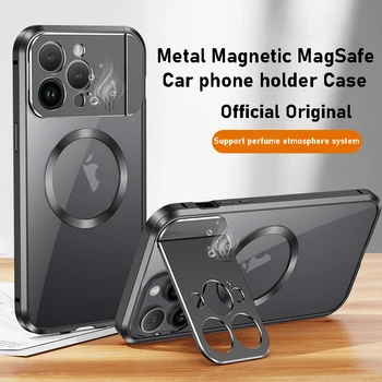 Для iphone 14 13 Pro Max Металлический корпус из алюминиевого сплава, магнитный автомобильный держатель MagSafe, чехол для телефона, духи, искушение, Защитная задняя крышка