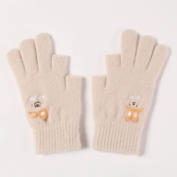 Женские осенне-зимние теплые перчатки с двумя пальцами, женские теплые вязаные эластичные теплые перчатки для верховой езды в холодную погоду