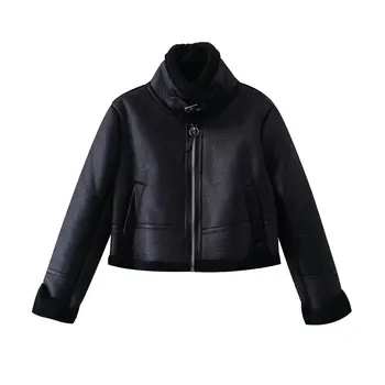Женское зимнее Модное черное пальто Parker на молнии с одним отворотом из теплого меха 2023 года, Ретро Женское пальто с длинными рукавами, Шикарный топ.