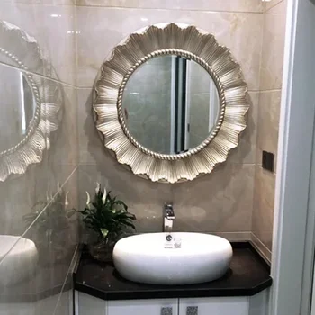 Зеркало в ванной с американским декором, зеркальная рама, круглая ванная комната, вход в гостиную, настенное зеркало в ванной, ПОДСОЛНУХ