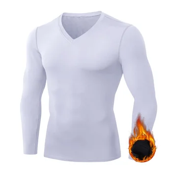 Зимние теплые мужские флисовые футболки для бега, футболка для бега трусцой, Флисовая рубашка для тренировок, теплое нижнее белье, Базовый слой Плюс размер