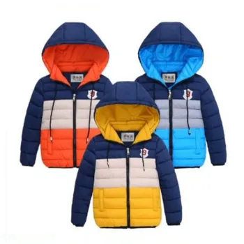 Зимняя куртка, толстое теплое пальто на молнии с капюшоном в стиле пэчворк для мальчиков, верхняя одежда для младенцев, Новая осенняя повседневная одежда для малышей на 3-8 лет