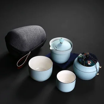 Керамический чайник gaiwan, чайные чашки, один чайник и две чашки, портативные дорожные чайные наборы с дорожной сумкой
