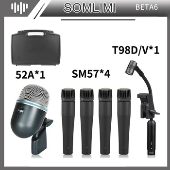 Комплект проводных динамических барабанных микрофонов SOMLIMI BETA6 52A SM57 T98D/V, Набор микрофонов для ударных, Тома/Малого барабана и тарелок - Используется металлический Материал