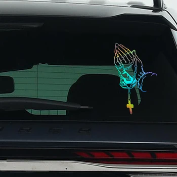 Красочный автомобильный Молитвенный жест, Лазерная наклейка, Бог Иисус Христос, Модные наклейки для оформления кузова автомобиля, наклейка на заднее лобовое стекло