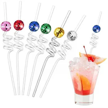 Креативная стеклянная соломинка многоразового использования, Красочный круглый шар, соломинки для коктейлей, соломинки для питья, Экологичная посуда для напитков, Аксессуары для вечеринок и баров.