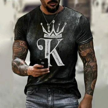 Летние новые мужские футболки Crown K в полоску с 3D-печатью, модная мужская одежда, Повседневные уличные футболки, топы Оверсайз с короткими рукавами