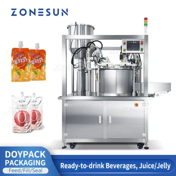 Машина для розлива и укупорки жидкости ZONESUN ZS-YTZL2 с автоматическим сервоприводом Doypack Для подачи пластиковых пакетов, желейных напитков, упаковки моющих средств