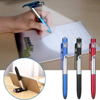 Металлический стилус 4 В 1, Многофункциональная емкостная ручка/со светодиодным фонариком + Держатель для телефона + Емкостный стилус + Шариковые ручки