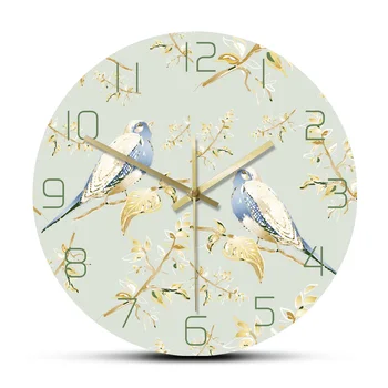 Милые Ветки Воробья Дизайн Животных Акриловые Настенные часы с принтом Вид естественной Биологии Округлые Часы Настенный декор Подвесные Часы