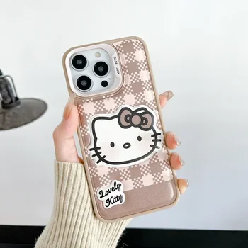 Милый Мультяшный Sanrio Hello Kitty Кожаный Чехол Для Телефона iPhone 15 14 13 12 Pro Max С Ударопрочным Жестким Покрытием