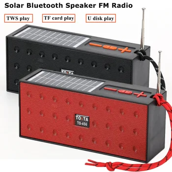 Мини Портативное FM-радио, Беспроводная стереозвук-коробка TWS, солнечная Зарядка, Bluetooth-динамик, музыкальный плеер громкой связи с портом TF USB