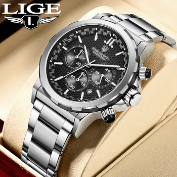 Модные деловые кварцевые мужские часы LIGE, светящийся указатель, водонепроницаемые мужские часы, повседневные спортивные часы из нержавеющей стали, наручные часы