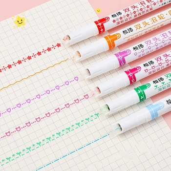 Набор цветных ручек роликового типа с двойным наконечником, линейный маркер для письма, маркер-хайлайтер для школы рисования H7281