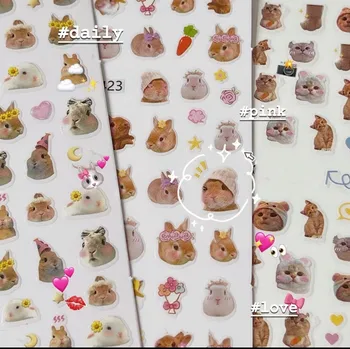 Наклейки для ногтей с милым Кроликом и кошкой, 3D Слайдеры для переноса Мультяшного Мудрого Кролика, Акварельные Наклейки для маникюра в стиле аниме