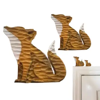 Небольшие Статуэтки Дверной рамы Деревянная Дверная Угловая вывеска Декор Знаки Животных Милые Лисы для ванной комнаты Полка для гостиной Наружное пространство