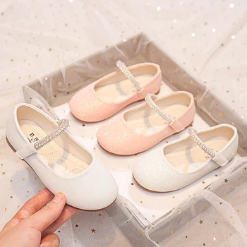 Обувь Мэри Джейнс для девочек на свадьбу, детская обувь принцессы, блестящая обувь со стразами, однотонная, простая, нескользящая 2023 г.