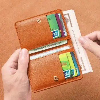 Однотонный маленький женский кошелек из искусственной кожи, короткий простой женский кошелек с кнопками, ультратонкая сумка для кредитных карт, портмоне для монет