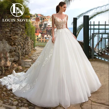 Пляжные свадебные платья трапециевидной формы LOUIS NOVIAS для женщин 2024, свадебные аппликации, Свадебное платье без рукавов, Иллюзия Vestidos De Novia