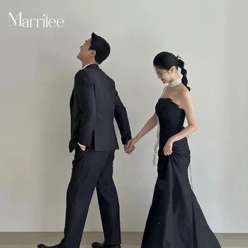 Простые черные атласные вечерние платья Korea Lady без бретелек с лентой на спине, платье для свадебной фотосессии, вечерние платья для официальных мероприятий 2024