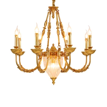 Роскошная французская классическая люстра DINGFAN из винтажной латуни Центральная люстра при свечах
