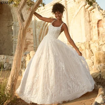 Роскошное свадебное платье MANRAY трапециевидной формы, элегантное свадебное платье с квадратным вырезом и бретельками, цветочный принт, свадебное платье с открытой спиной, шлейф Vestido